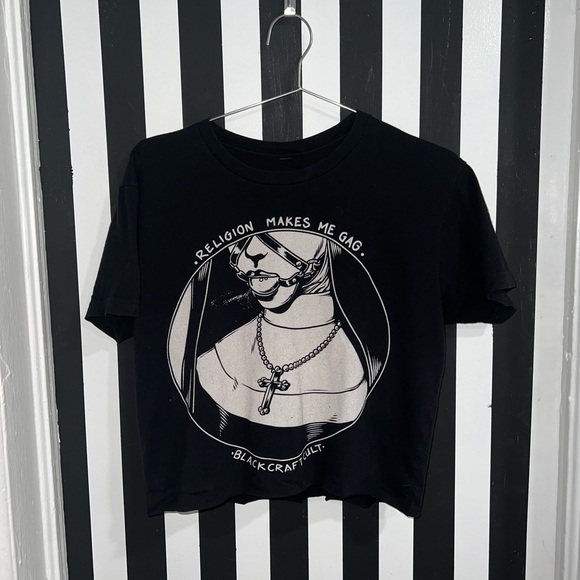 blackcraft Other - RELIGION MAKES ME GAG CROP TOP - SIZE SMALL
